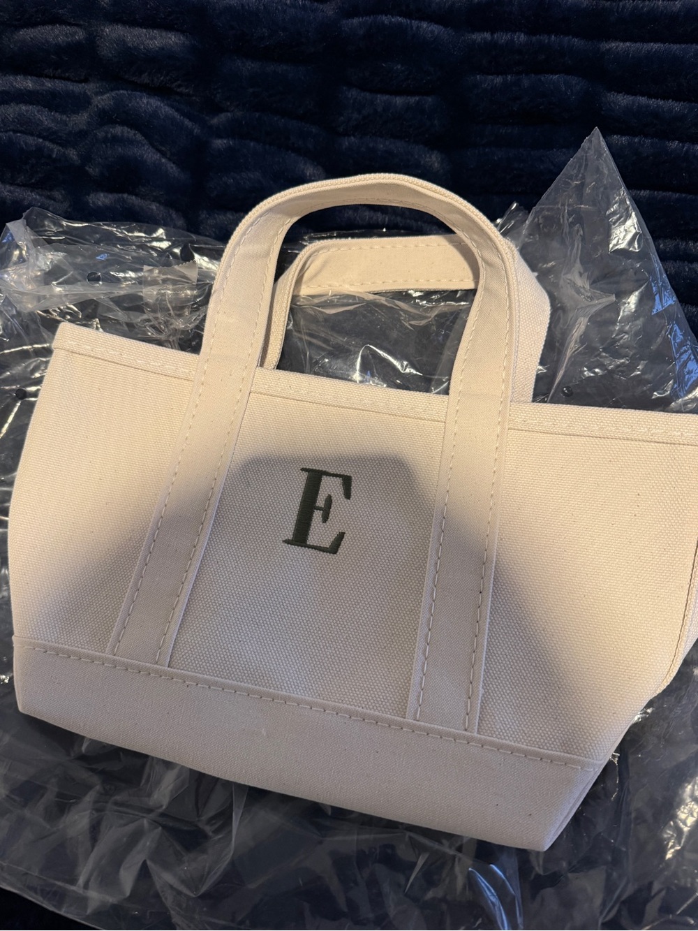 L.L. Bean Cream Canvas Mini Tote with Monogram E